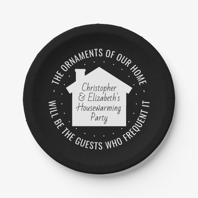 New Home Housewarming Party Black and White Modern Paper Plates (Front)