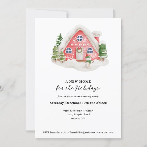 New Home housewarming Party Snowy House Invitation