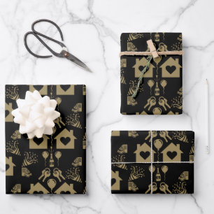 New Home Housewarming Welcome Gold Wrapping Paper Sheets