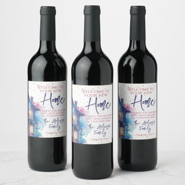 New Home Housewarming Welcome Wine Label (Bottles)