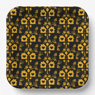 New Home Housewarming Yellow On Black Paper Plates