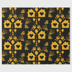 New Home Housewarming Yellow On Black Wrapping Paper