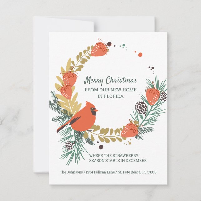 New Home in Florida Strawberry Christmas Wreath Announcement (Front)