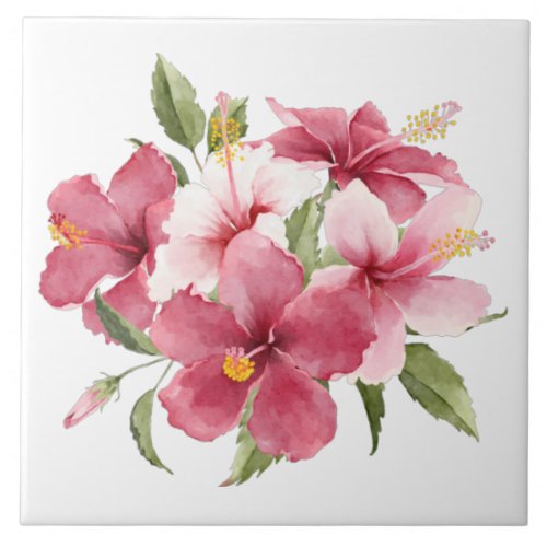 New home living floral modern watercolor pink ceramic tile