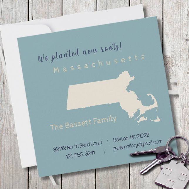 New Home Massachusetts Moving Announcement Card (Moving to Massachusetts? Send your friends and family a beautiful personalized announcement!)