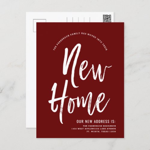 New Home  Minimal Wine Red New Address Postcard