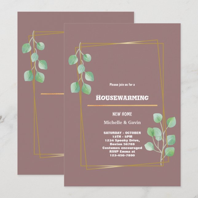 New home modern autumn fall housewarming party  in invitation (Front/Back)