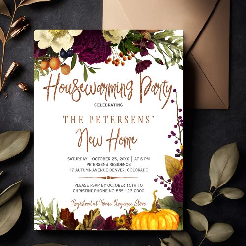 New home modern autumn fall housewarming party invitation