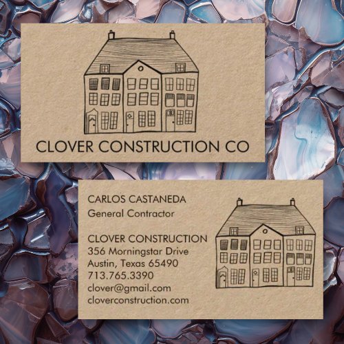New Home Modern Construction Contractor Kraft Business Card