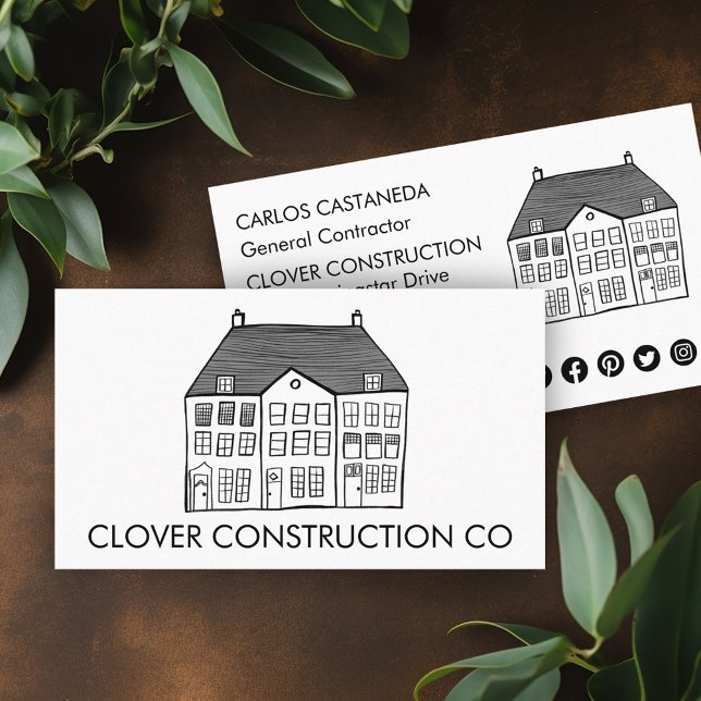 New Home Modern Construction Contractor Remodel   Business Card (New Home Modern Construction Contractor Remodel Business Card
Social Media Icons)