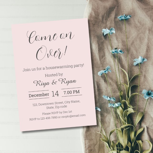 New Home Modern Elegant Blush Housewarming Party  Invitation (funny modern cute elegant minimalist housewarming party invitation for change of address with rsvp)
