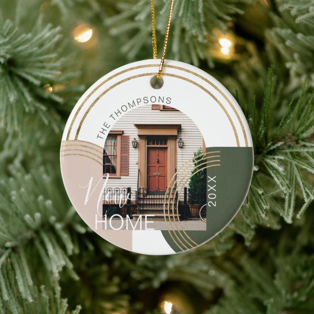 New Home Modern Geometric Arch Photo  Ceramic Ornament (Tree)