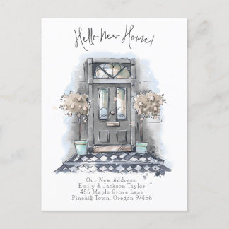 New Home - Modern New Address Watercolor Door  Announcement Postcard