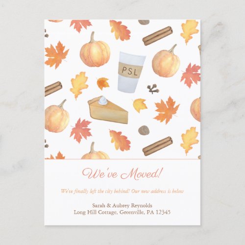 New Home Modern Watercolor Fall Things Moving Announcement Postcard