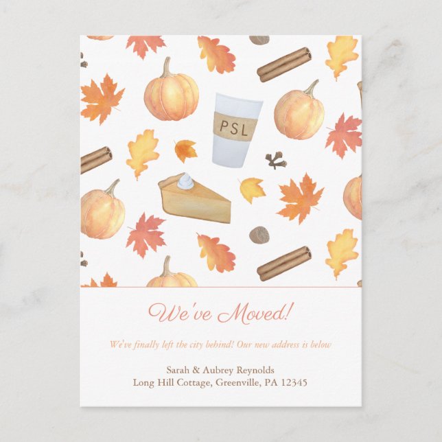 New Home Modern Watercolor Fall Things Moving Announcement Postcard (Front)
