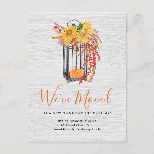 New Home Moved Thanksgiving Floral Pumpkin Moving  Holiday Postcard