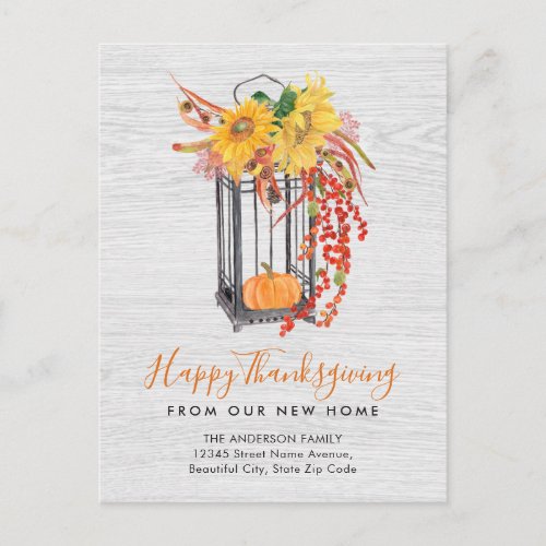 New Home Moved Thanksgiving Floral Pumpkin Moving Holiday Postcard