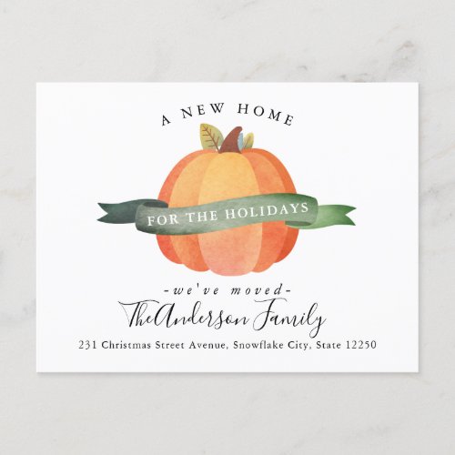 New Home Moved Thanksgiving Pumpkin Holiday Moving Announcement Postcard
