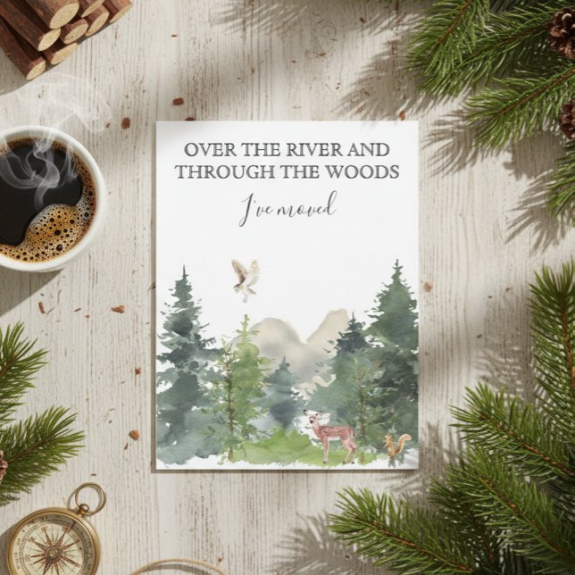 New Home Moving Announcement Cabin Lodge Forest Postcard (Creator Uploaded)