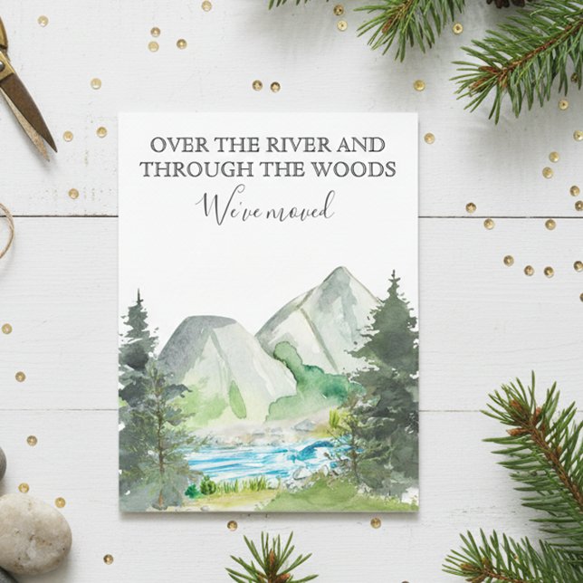 New Home Moving Announcement Cabin River Forest Postcard (Creator Uploaded)