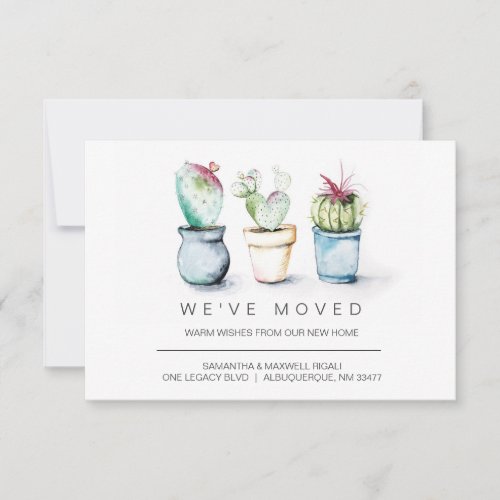 New Home Moving Announcement Watercolor Cactus