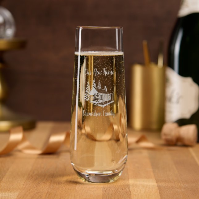 New Home moving to new house family name Stemless Champagne Flute (Party)