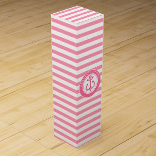 New Home - Nautical Pink Anchor Striped Wine Gift Box