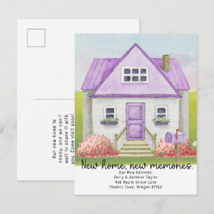 New Home - New Address Watercolor House Announcement Postcard