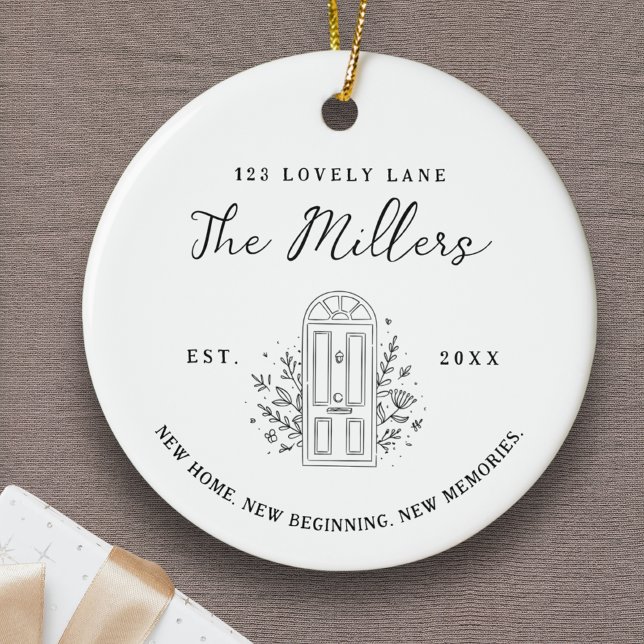 New Home New Beginning Address Photo Custom Ceramic Ornament (New Home Ornament Personalized Address Custom Housewarming Gift Family Name New Beginning Photo EST)