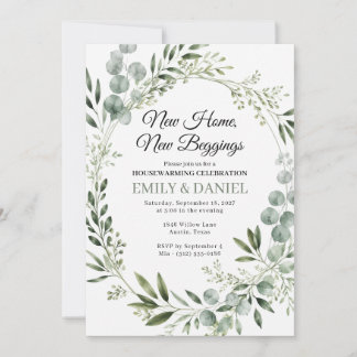 New Home New Beginnings Eucalyptus Housewarming Invitation