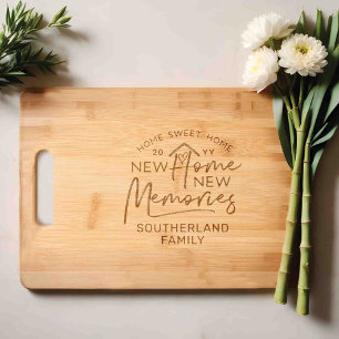 New Home New Memories Family Name Housewarming Engraved Cutting Board