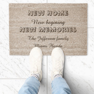 New Home, New Memories Personalized family name Fiber Doormat