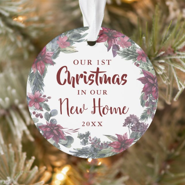 New Home Our First Christmas Floral Holiday Ornament (Tree)