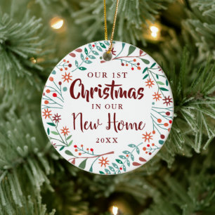 New Home Our First Christmas Holiday Floral Ceramic Ornament