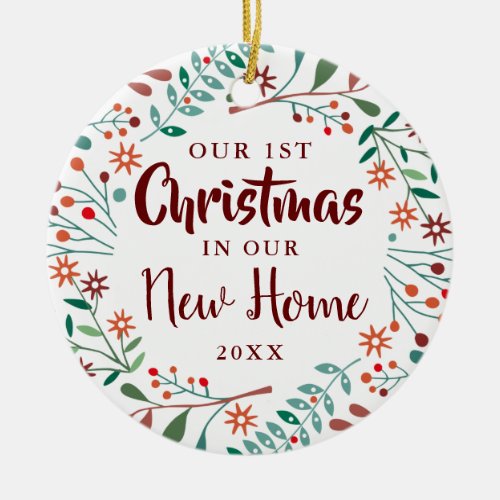New Home Our First Christmas Holiday Floral Ceramic Ornament