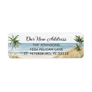 New Home Palm Trees Beach Scene Return Address Label