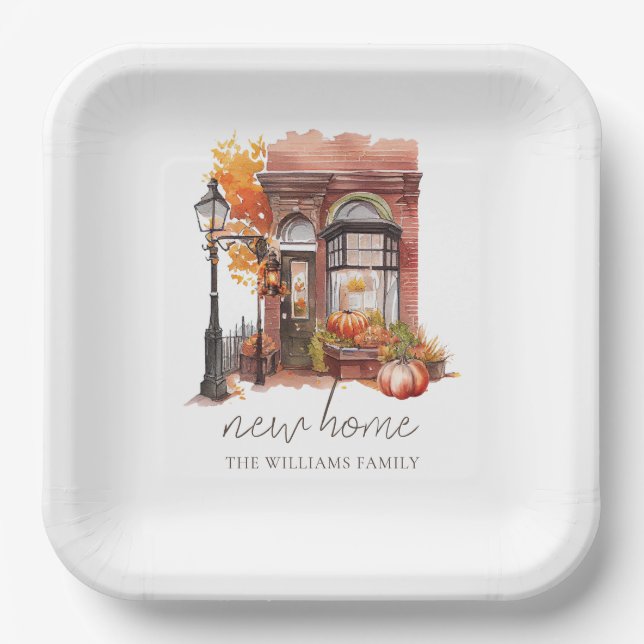 New Home Personalized Autumn Front Door Paper Plates (Front)