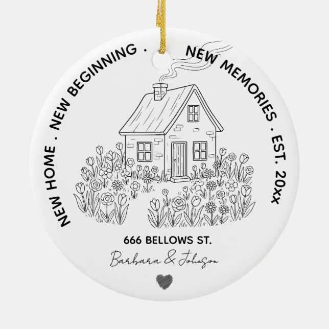New Home Personalized Family Address & Year Ceramic Ornament (Back)