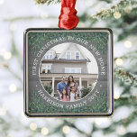 New Home Photo 1st Christmas Faux Gray Wood & Pine Metal Ornament<br><div class="desc">Celebrate the joy of your new place with a custom photo "First Christmas in our New Home" square metal ornament. Text and picture on this template are simple to personalize for any occasion. (IMAGE & TEXT DESIGN TIPS: 1) To adjust position of wording, add spaces at beginning or end. 2)...</div>