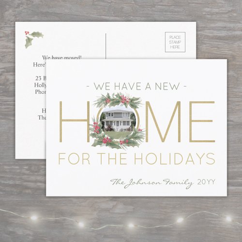 New Home Photo Christmas Wreath Change of Address Announcement Postcard