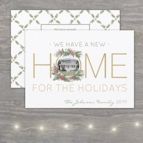 New Home Photo Christmas Wreath Change of Address Holiday Card