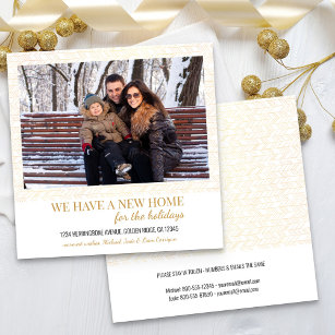 New Home Photo Gold Herringbone Holiday Moving Announcement