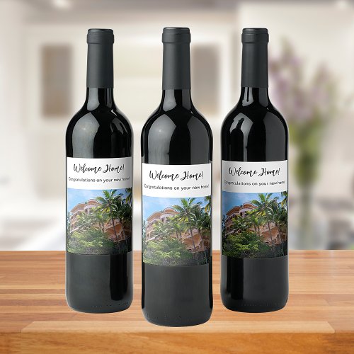 New home photo housewarming wine label