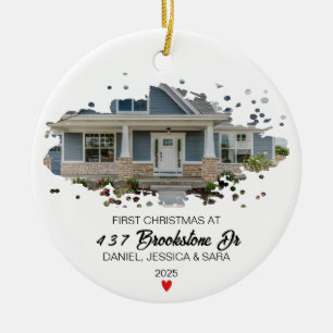 New Home Photo Ornament, Custom House Address Ceramic Ornament