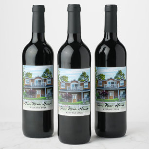 New Home Photo Vintage Year Handwritten Script Wine Label