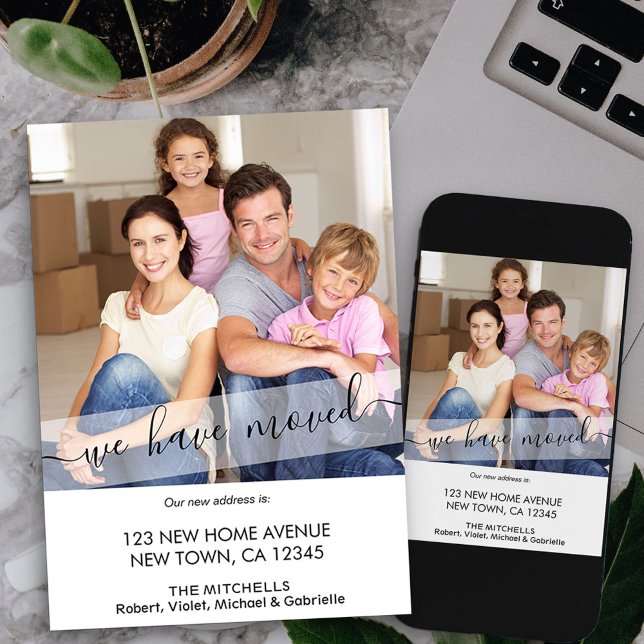 New Home Photo We Have Moved Elegant Script Announcement (script photo new address card available printed or as printable digital download)