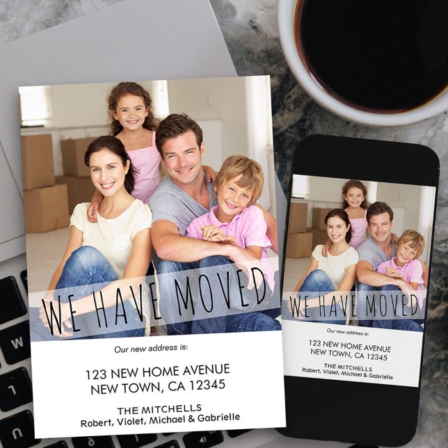 New Home Photo We Have Moved Skinny Font Announcement (light photo new address card available printed or as printable digital download)