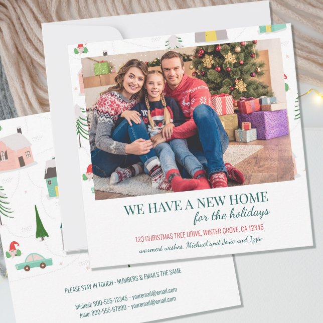 New Home Photo Whimsy Pine Trees and Houses Moving Announcement (Creator Uploaded)