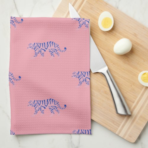 New Home Pink  Navy Tiger Pattern Kitchen Towel