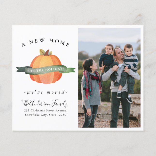 New Home Pumpkin Photo Holiday Moving Announcement (Front)